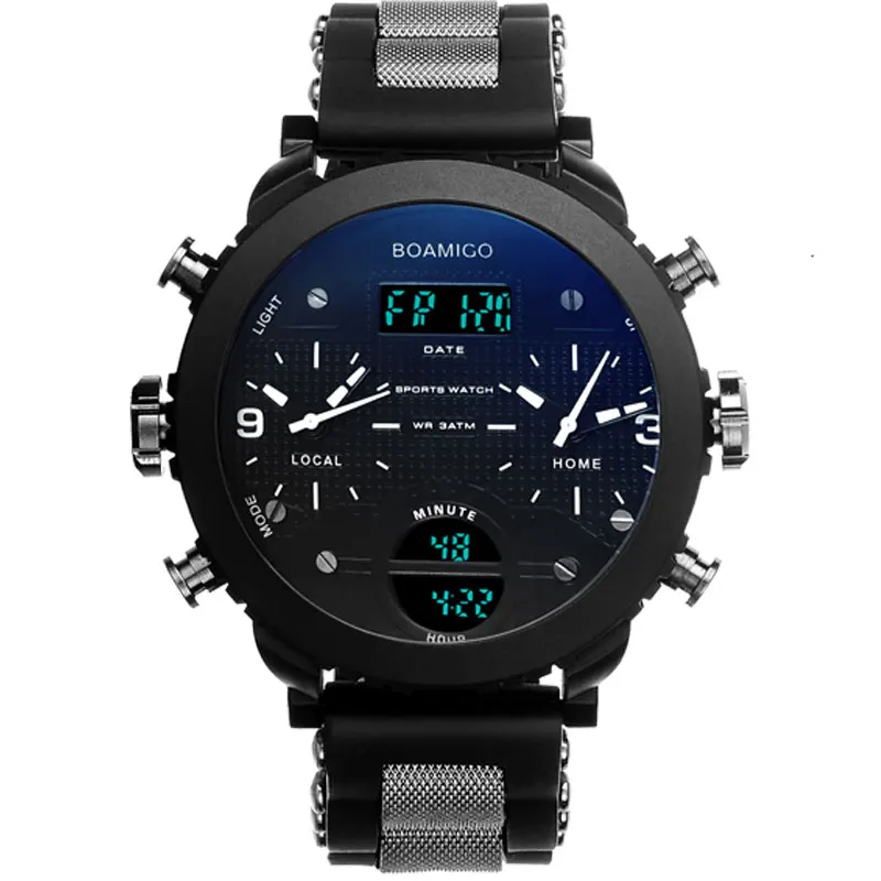 Мужские кварцевые наручные часы BOAMIGO синего цвета военные спортивные с 3 часовыми