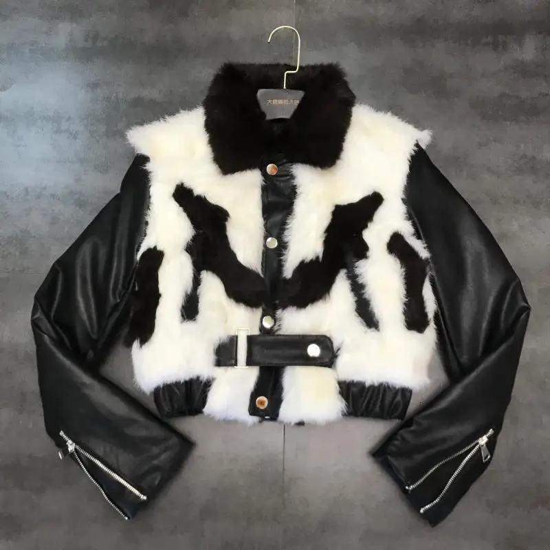 Fashion Tide Autumn And Winter New Black And White Rabbit Fur Stitching PU Leather Sleeves Inner Cotton Fur Jacket PB529
Fashion Tide Autumn And Winter New Black And White Rabbit Fur Stitching PU Leather Sleeves Inner Cotton Fur Jacket PB529