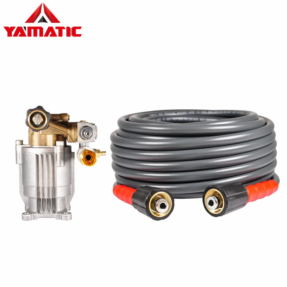 

YAMATIC Pressure Washer Hose 3200 PSI 25FT 1/4 inch and Axial Horizontal 3100 PSI 2.5 GPM 7HP 3/4" High Pressure Washer Pump Set