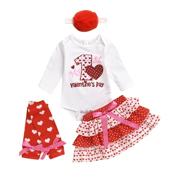 

4pcs/set 0-18M My First Valentines Day Newborn Baby Girl Outfits Long Sleeve Letter Romper +Tutu Skirts Outfits