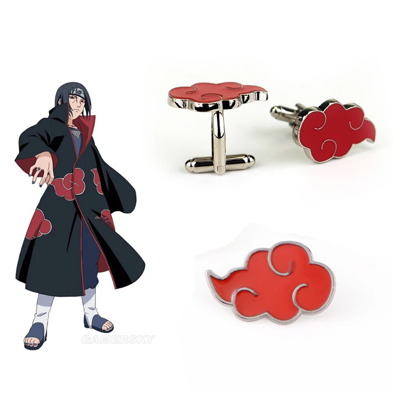 Anime Naruto Akatsuki Cufflinks Brooch Props Uchiha Itachi Badge Pin Metal Accessory