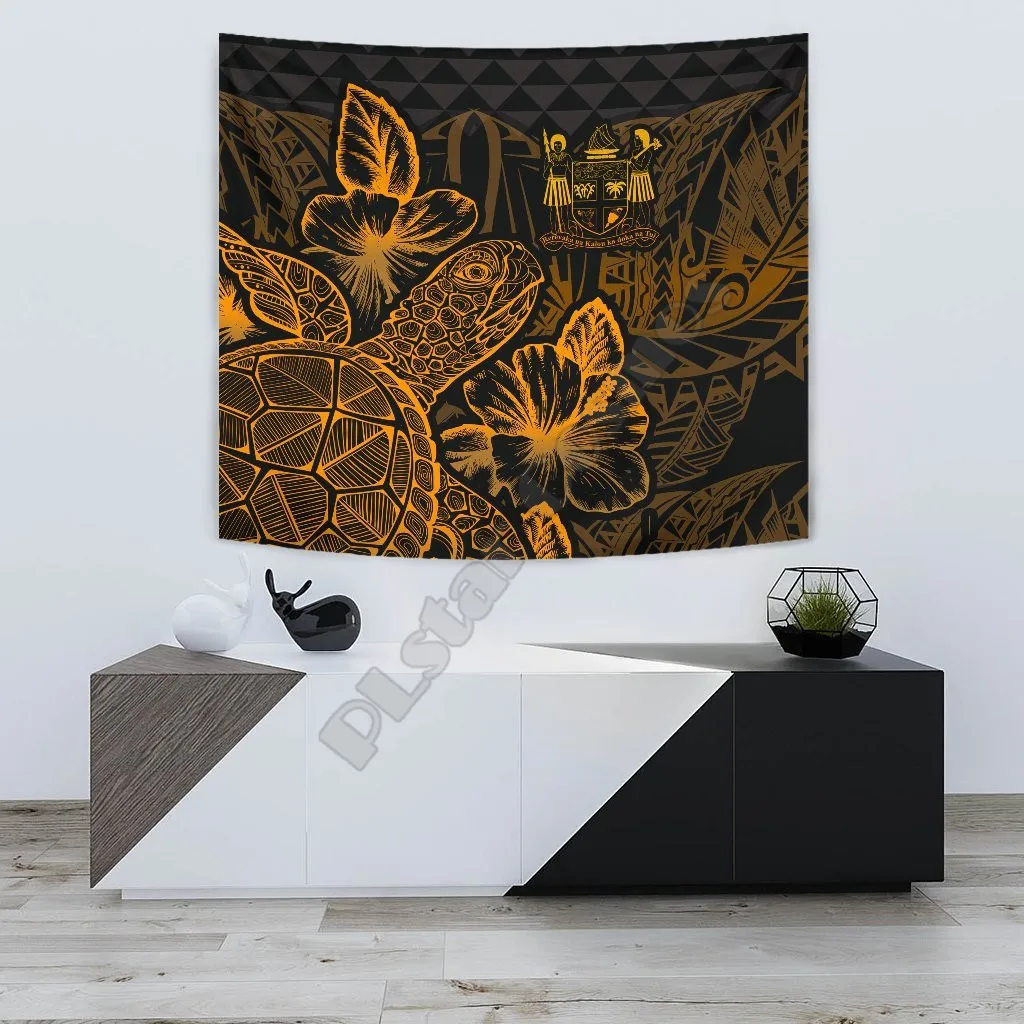 

Fiji Tapestry Turtle Hibiscus Pattern Gold 3D Printing Tapestrying Rectangular Home Decor Wall Hanging 02