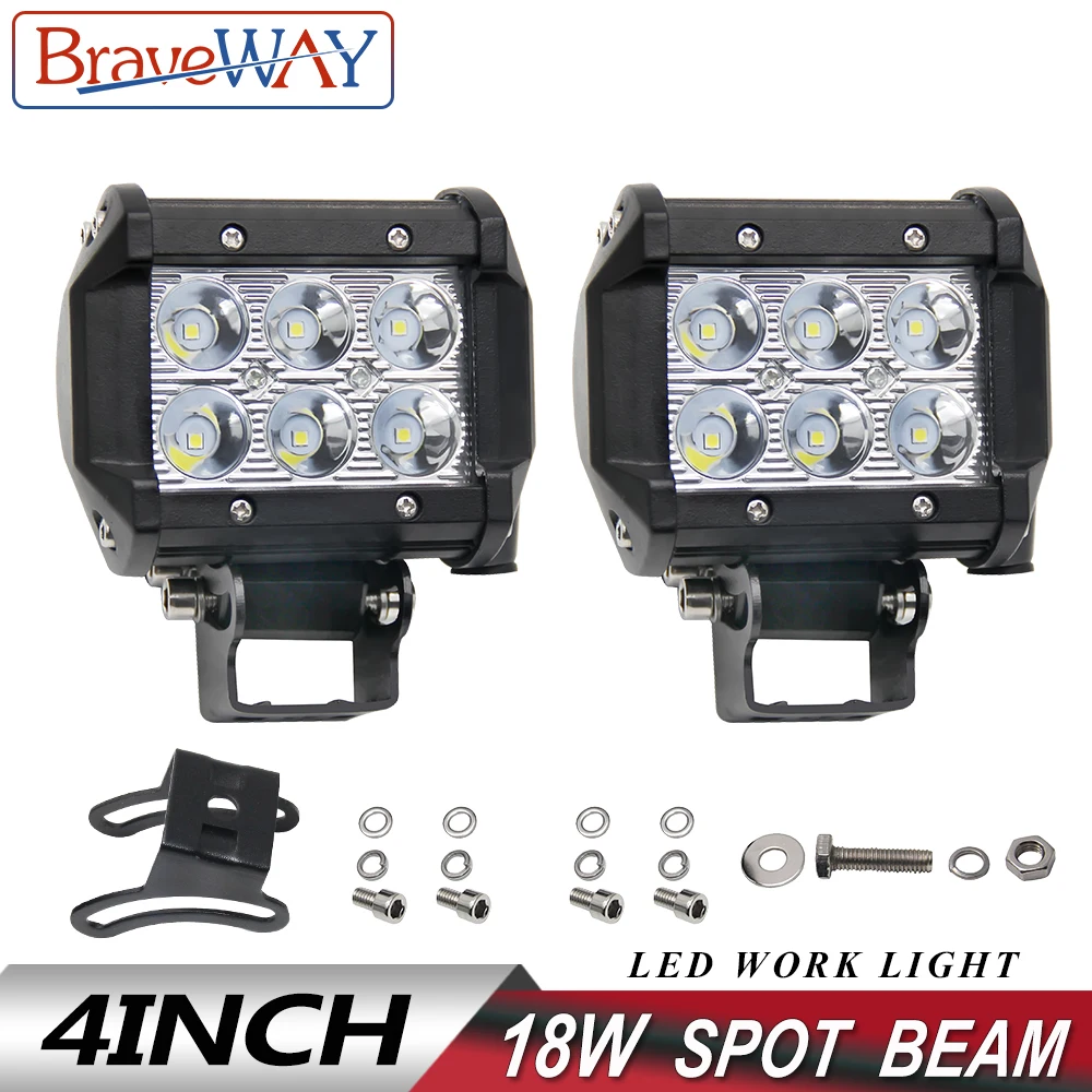 

BraveWay 4Inch Offroad LED Light Bar 18W Flood Spot Combo Beam 12V 24V For Lada ATV UAZ SUV 4WD 4x4 Truck Tractor DRL Work Light