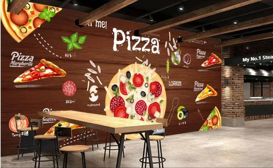 Фото Пользовательские фото 3d обои мультфильм Пицца на деревянной доске фон домашний