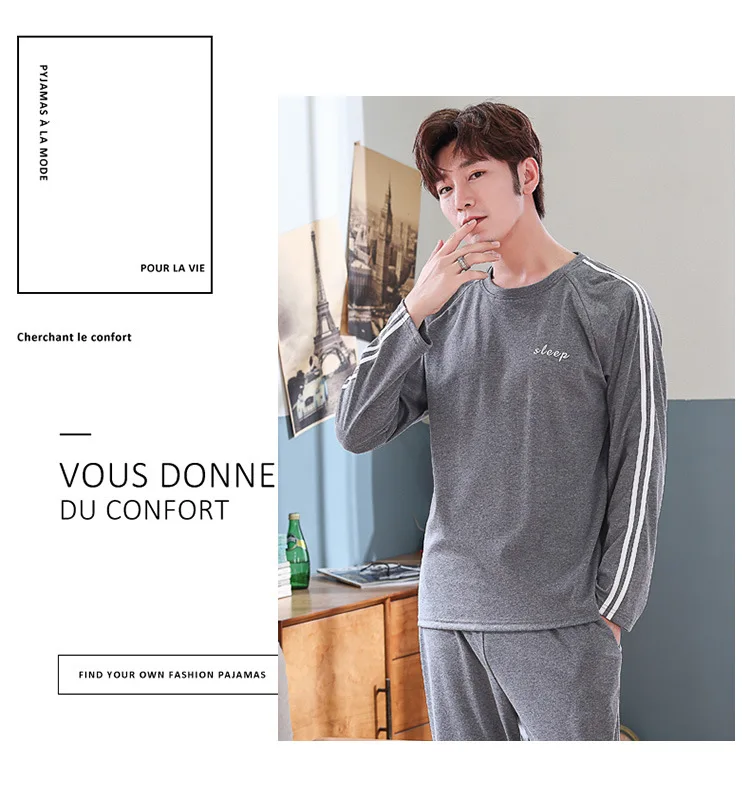 Plus Size 5XL Men's Pajamas Homewear Autumn Cotton Pajamas Set with Pants Male Sleepwear Long Sleeve Cotton Home Clothes for Men Plus Size 5XL Men's Pajamas Homewear Autumn Cotton Pajamas Set with Pants Male Sleepwear Long Sleeve Cotton Home Clothes for Men