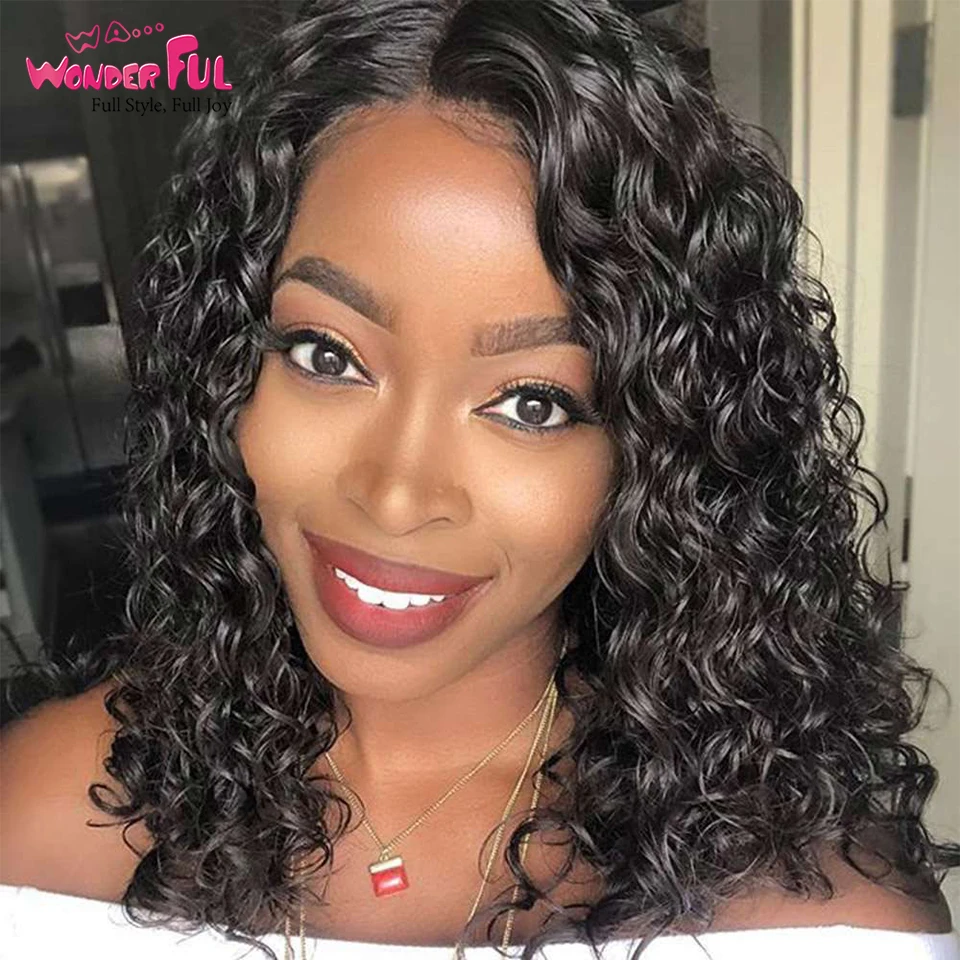 

Wonderful Short Curly Wigs Part Lace Wig Human Hair Wig Women Wigs Brazilian Human Hair Water Wave Curly Ombre Red Blonde Black