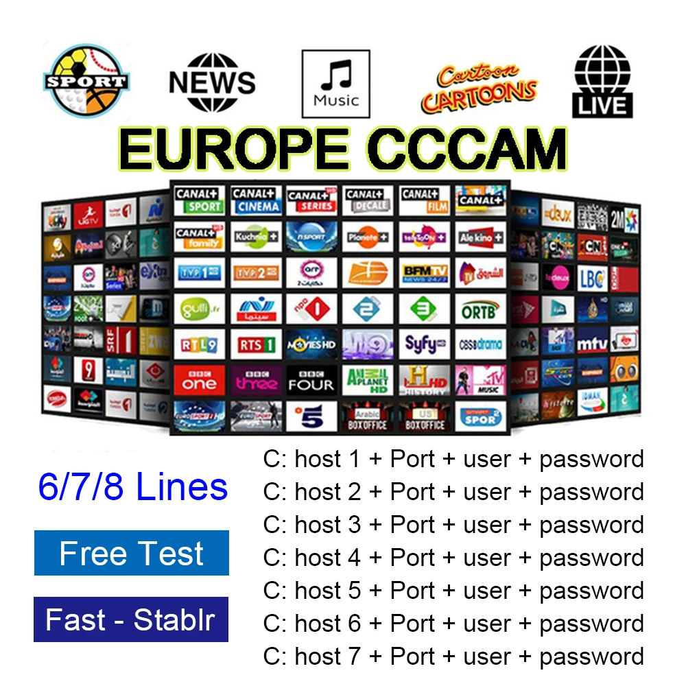 DVB-S2 satellite receiver Cccam 6/7/8 line for 1 year Spain Europe dedicated line for satellite TV receiver European channel
DVB-S2 satellite receiver Cccam 6/7/8 line for 1 year Spain Europe dedicated line for satellite TV receiver European channel