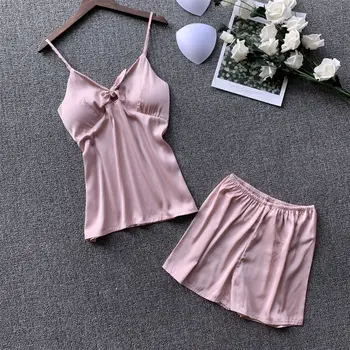 Women Sexy Lingeries Silk Cami Top And Shorts Two Pieces Pajama Sets Sexy Pajamas Sleepwear Home Clothes
Women Sexy Lingeries Silk Cami Top And Shorts Two Pieces Pajama Sets Sexy Pajamas Sleepwear Home Clothes