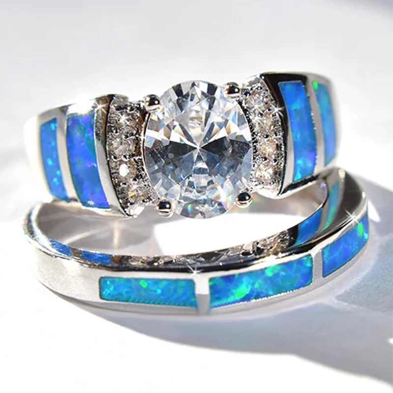 Waliicorners New Design Oval CZ Ring Sets for Women Blue Imitation Opal Wedding Cocktail Party Ring Fashion 9 H44813c656a9b4e90a9f7030af5fffb7bD