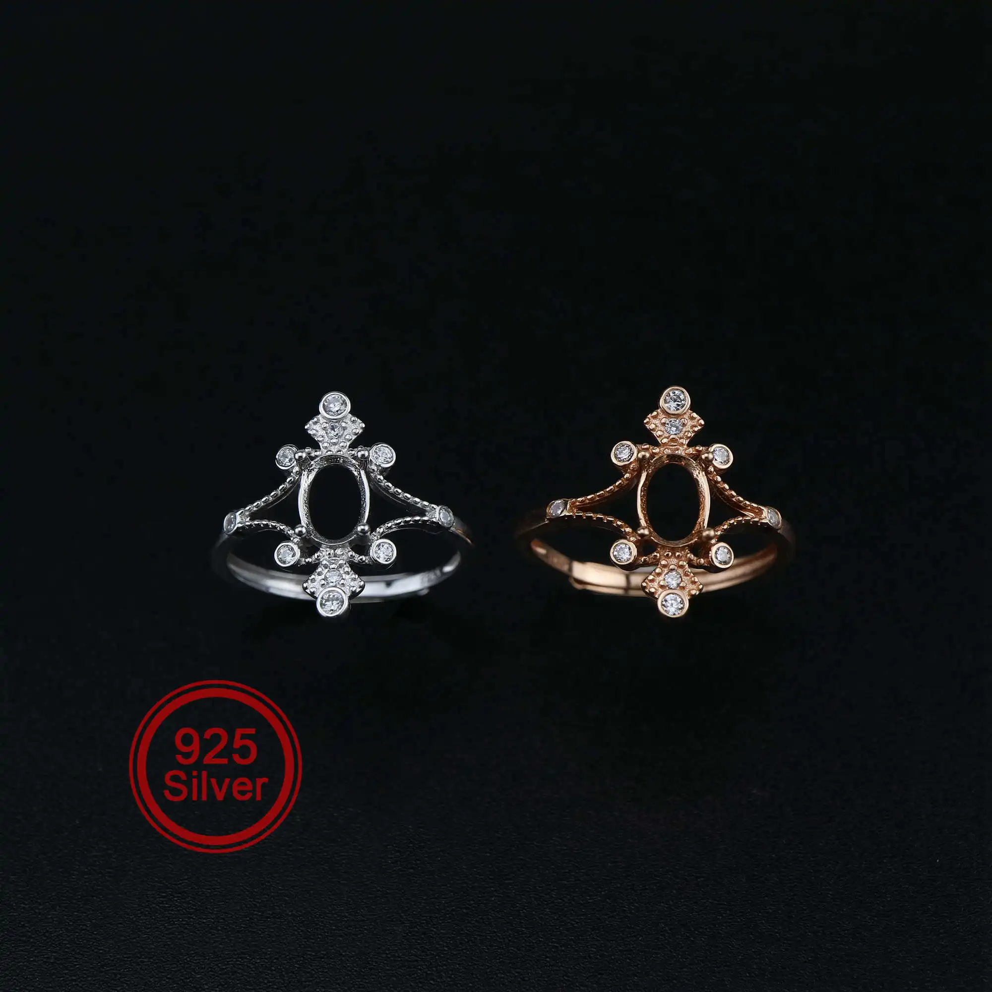 5x7MM Vintage Style Rose Gold Plated Solid 925 Sterling Silver Oval Prong Bezel Adjustable Ring Settings for Gemstone 1224025
5x7MM Vintage Style Rose Gold Plated Solid 925 Sterling Silver Oval Prong Bezel Adjustable Ring Settings for Gemstone 1224025