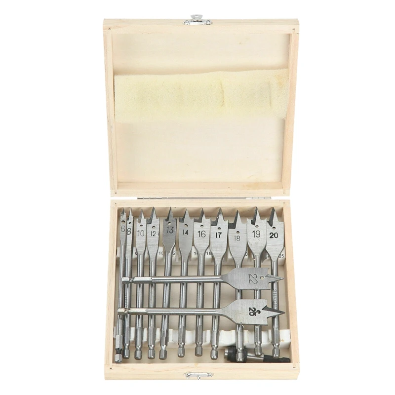 13Pcs Wood Drill Bit Set 6-25mm Woodwork 150mm Length Spade Flat Hex Shank