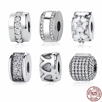 

Authentic 925 Sterling Silver 9 Styles Clip Stopper Spacer Beads Charms Fit PAN Charm Bracelet & Bangles DIY Fine Jewelry