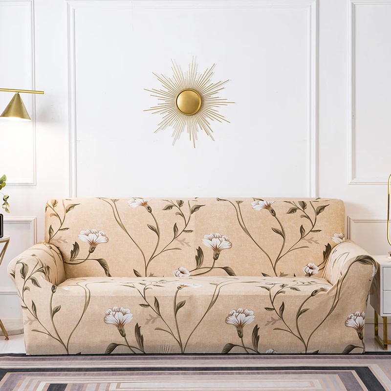 Micro-Waterproof Printed Sofa Cover For Living Room Universal Recliner Suitable 1 2 3 4 Seats Light Yellow Flower Pattern | Дом и сад