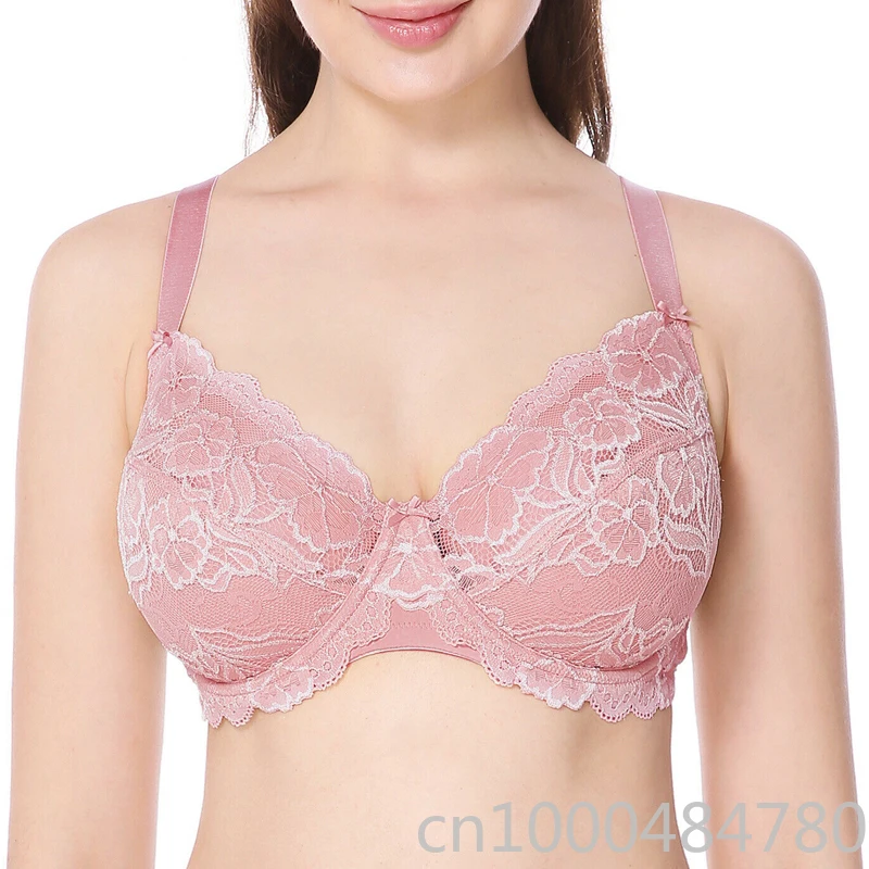 

34-44 B C D DD E F G H Women Underwire Full Coverage Plus Size Unlined Non Padded Lace Trim Sheer Bra