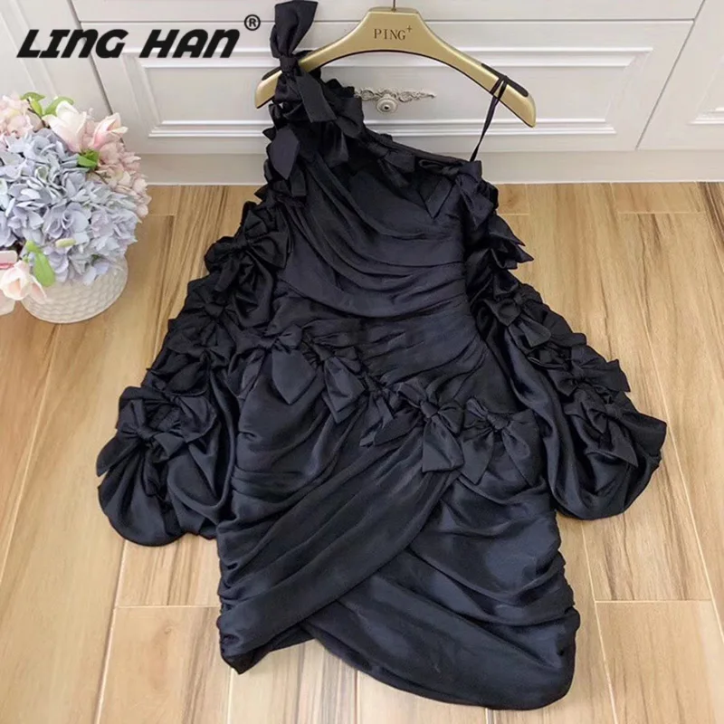 LINGHAN Sexy Off Shoulder Ruched Mini Dress Women's Elegant Bow Lantern Sleeve Slim Party Dresses Designer Spring Summer New
LINGHAN Sexy Off Shoulder Ruched Mini Dress Women's Elegant Bow Lantern Sleeve Slim Party Dresses Designer Spring Summer New