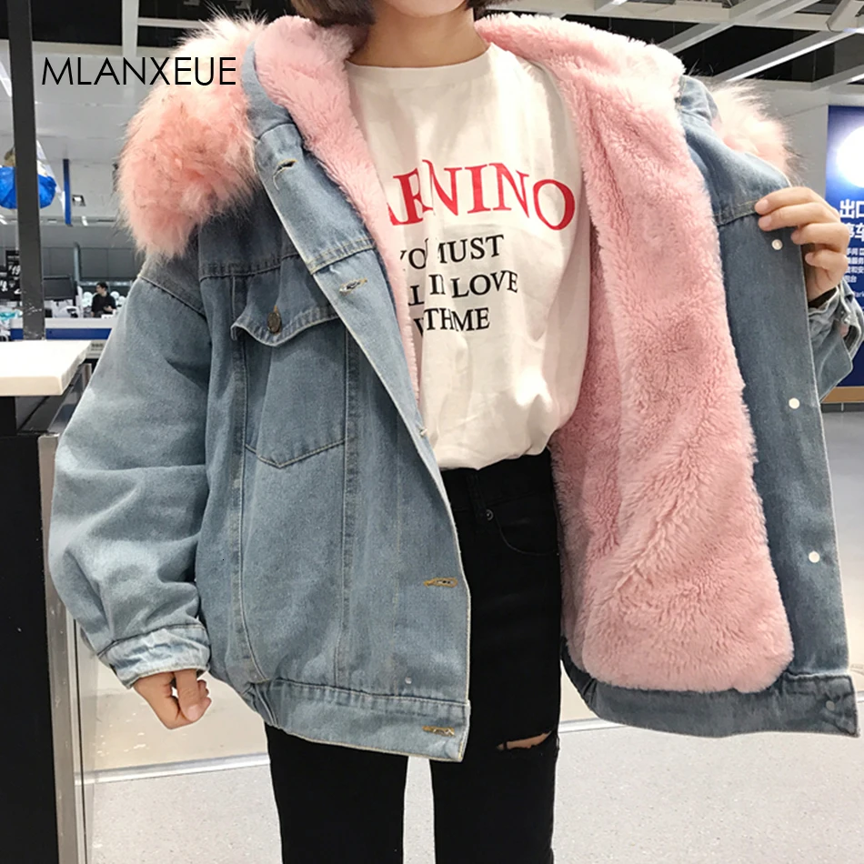 Hooded Fur Denim Jackets Women Liner Cotton Winter Thicker Denim Coats Ladies Casual Jacket Female Plus Size Loose Outerwear Top 
Hooded Fur Denim Jackets Women Liner Cotton Winter Thicker Denim Coats Ladies Casual Jacket Female Plus Size Loose Outerwear Top