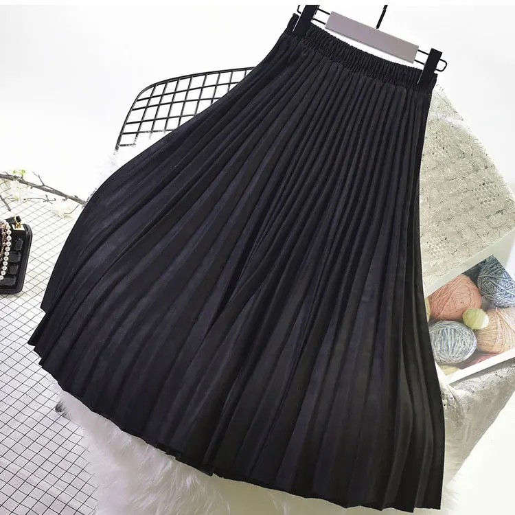 Women Pleated Suede Long Skirt Vintage OG0694 Women Pleated Suede Long Skirt Vintage OG0694