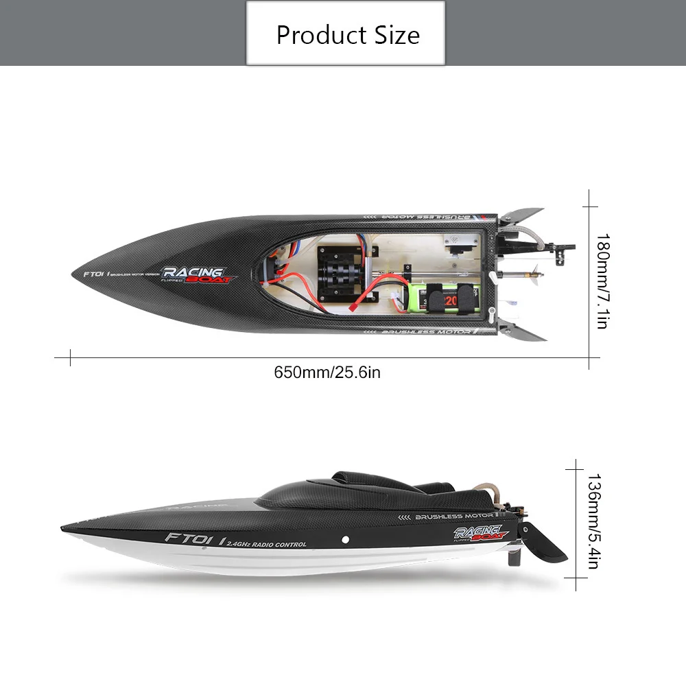 Feilun FT011 2.4G 55kmh High Speed RC Boat Racing Boat with Water Cooling Flipped Self-righting Function Ship Speedboat Toys (5)