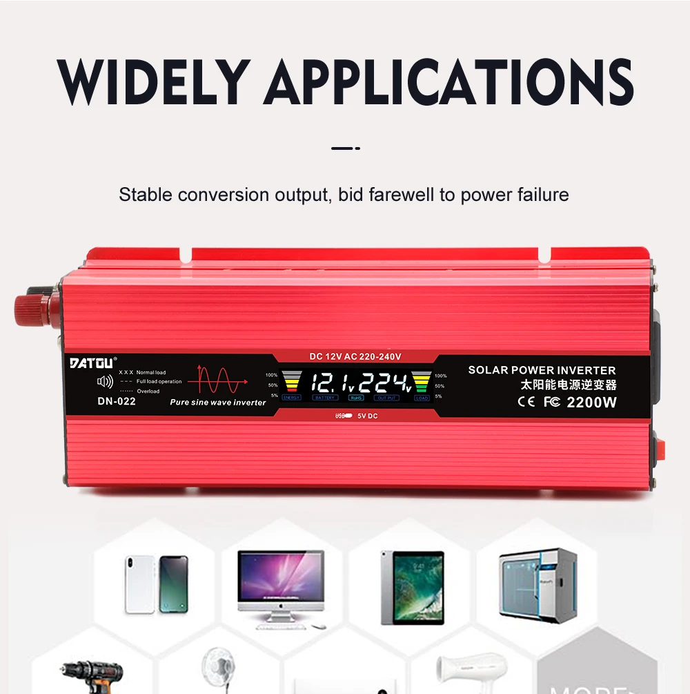 Shop Generic 1000W /2000W Pure Sine Wave Inverter 12V DC To 110V/220 AC