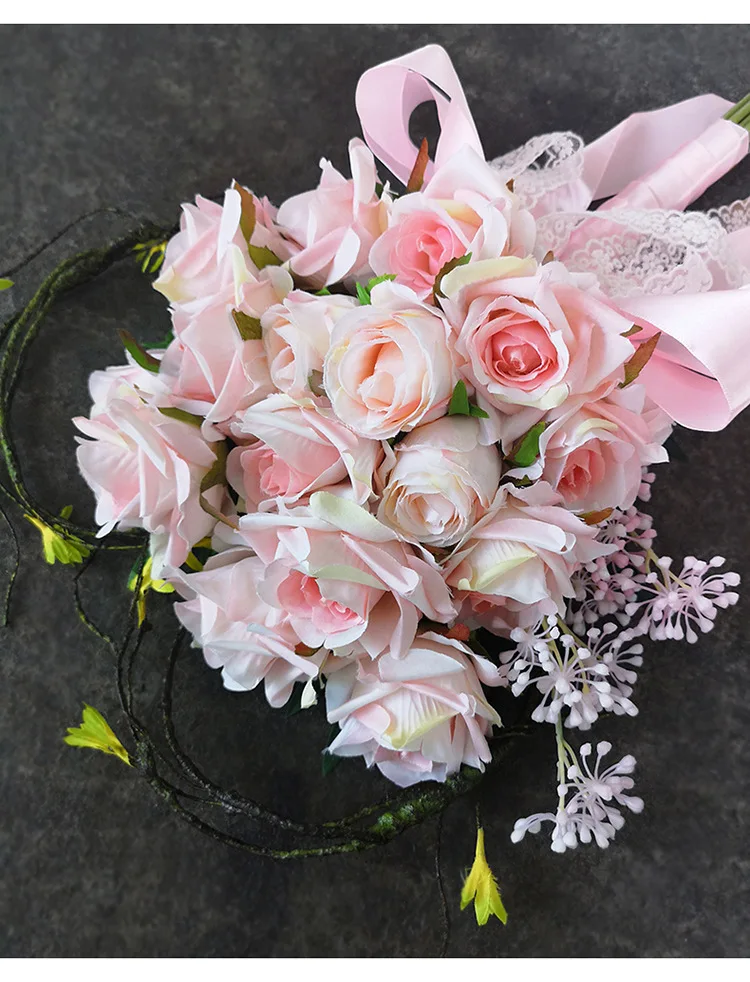 new pink bridal holding bouquet rose wedding decoration