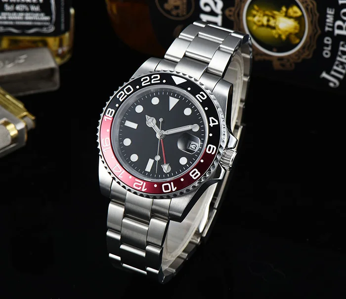 movement GMT40mm men's watch automatic black and red bezel sapphire crystal dial stainless steel bracelet Z-4
movement GMT40mm men's watch automatic black and red bezel sapphire crystal dial stainless steel bracelet Z-4