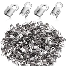 

100pcs 304 Stainless Steel Fold Over Crimp Cord Ends Leather Ribbon Ending Clasp Tips End Clamp Jewelry Connector Jewelry Making