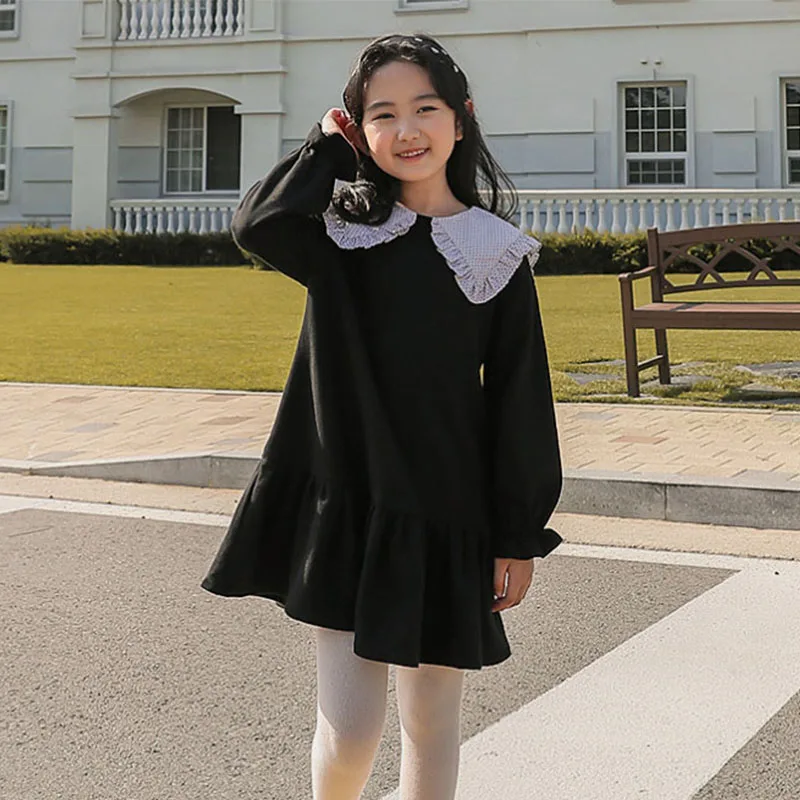Dot Patchwork Peter Pan Collar Dresses For Kids Petal Sleeve Prepy Style Dress Toddler Girls Black Cotton Autumn Dress Clothing
Dot Patchwork Peter Pan Collar Dresses For Kids Petal Sleeve Prepy Style Dress Toddler Girls Black Cotton Autumn Dress Clothing