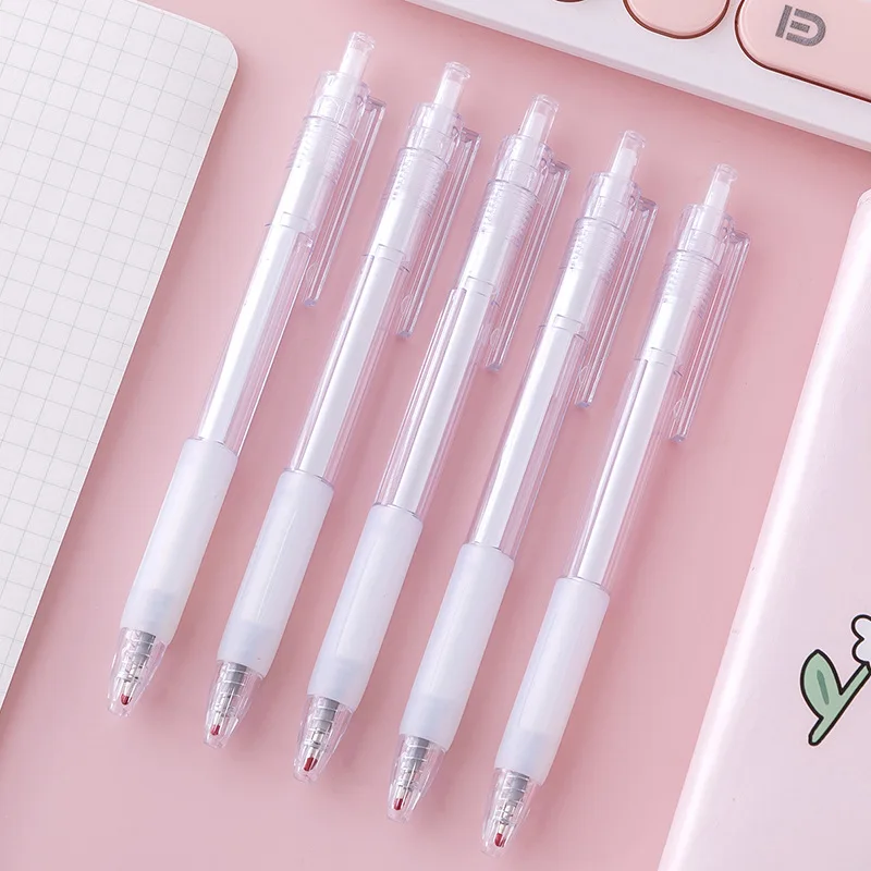 5pc black ink 0.5 mm simple white office press gel pen, used for writing student stationery and school supplies diary
5pc black ink 0.5 mm simple white office press gel pen, used for writing student stationery and school supplies diary