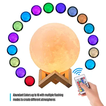 Moon Lamp 3D Print LED Night Light 16 Glowing Colors with Stand Remote Control Touch Control USB Rechargeable for Home Decor
Moon Lamp 3D Print LED Night Light 16 Glowing Colors with Stand Remote Control Touch Control USB Rechargeable for Home Decor