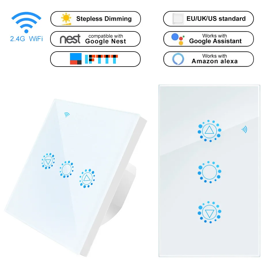 WIFI Smart Remote Touch Screen Sensor Switch LED Dimmer Switch Wall Touch Dimmable Glass Control Panel Module EU/UK/US Standard
WIFI Smart Remote Touch Screen Sensor Switch LED Dimmer Switch Wall Touch Dimmable Glass Control Panel Module EU/UK/US Standard