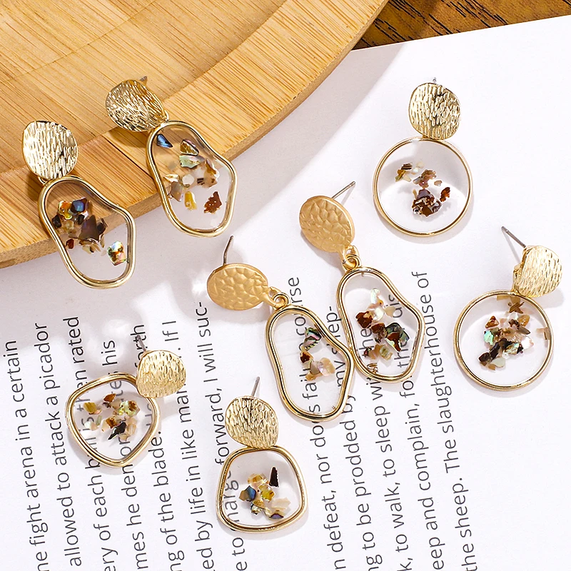 SENSOA Golden Alloy Irregular Geometric Drop Earrings For Women Curved Surface Metal/Shell Earrings Transparent Fashion Jewelry
SENSOA Golden Alloy Irregular Geometric Drop Earrings For Women Curved Surface Metal/Shell Earrings Transparent Fashion Jewelry