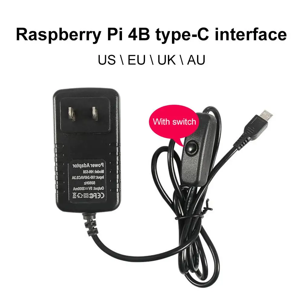 For Raspberry Pi 4th Generation 4B Power Adapter 5V 3A Type-C With Switch Button Charger
For Raspberry Pi 4th Generation 4B Power Adapter 5V 3A Type-C With Switch Button Charger