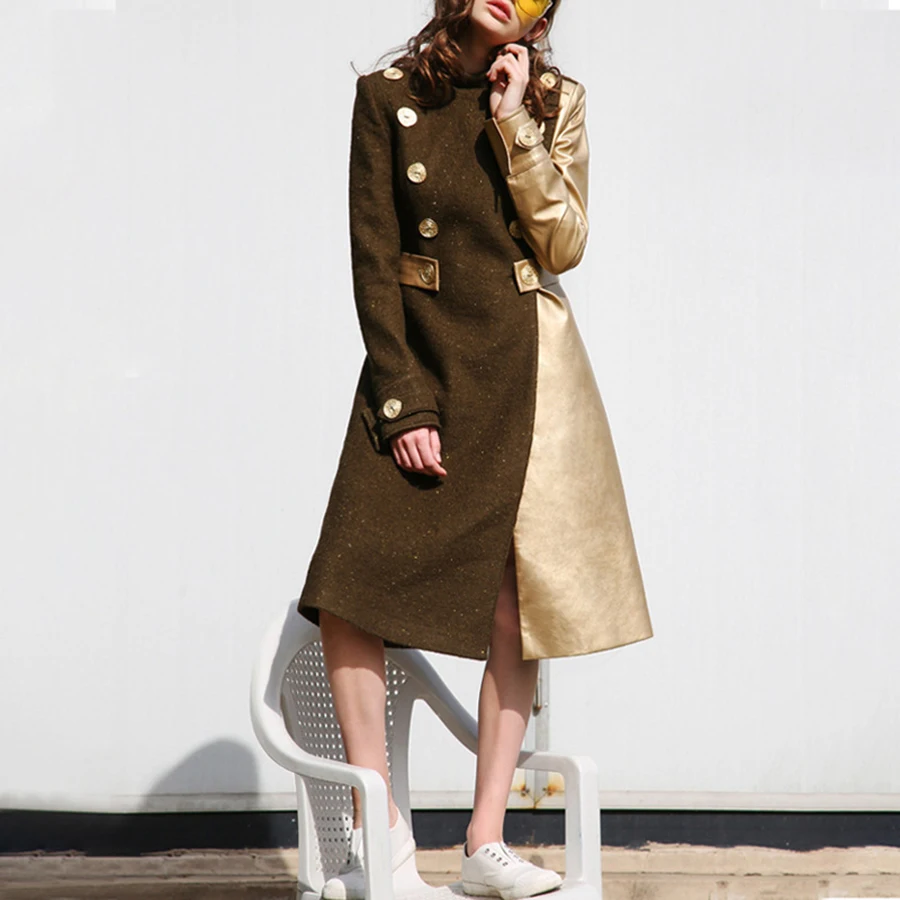2019 Winter Coats and Jackets Women Pu Leather Wool Patchwork Stand Collar Long Sleeve Button Decoration Elegant Jacket Female
2019 Winter Coats and Jackets Women Pu Leather Wool Patchwork Stand Collar Long Sleeve Button Decoration Elegant Jacket Female