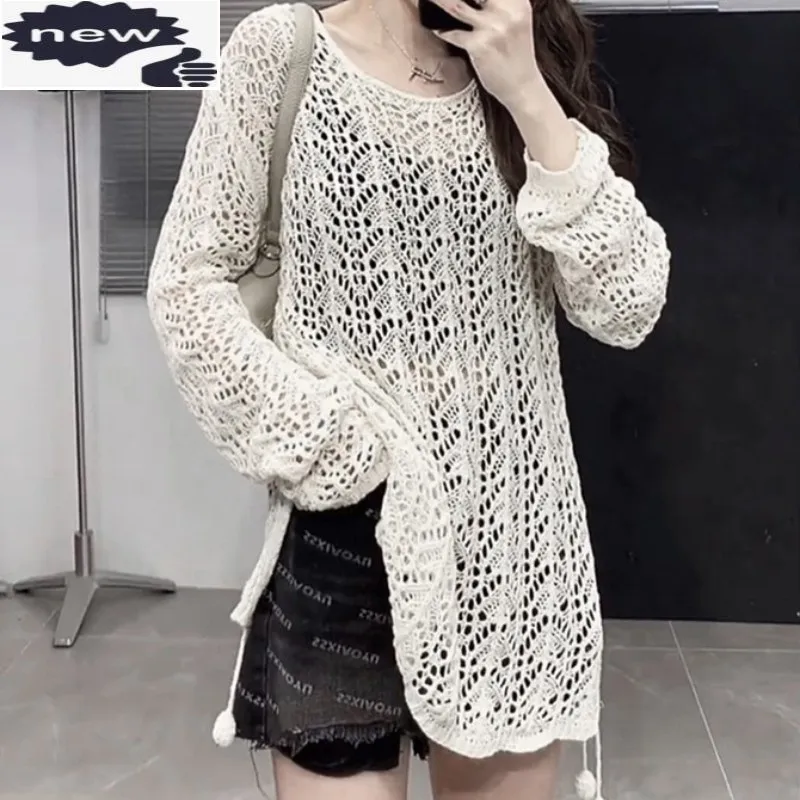 Summer Women Sexy Hollow Out Knitted Tops Long Sleeve See Through Sweater Ladies Casual Loose O Neck Knitwear Pullover Top
Summer Women Sexy Hollow Out Knitted Tops Long Sleeve See Through Sweater Ladies Casual Loose O Neck Knitwear Pullover Top