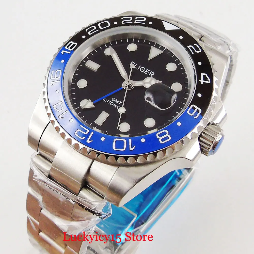 High Quality 40mm Black Dial GMT Function Sapphire Crystal Date Window Blue Bezel Automatic Movement
High Quality 40mm Black Dial GMT Function Sapphire Crystal Date Window Blue Bezel Automatic Movement