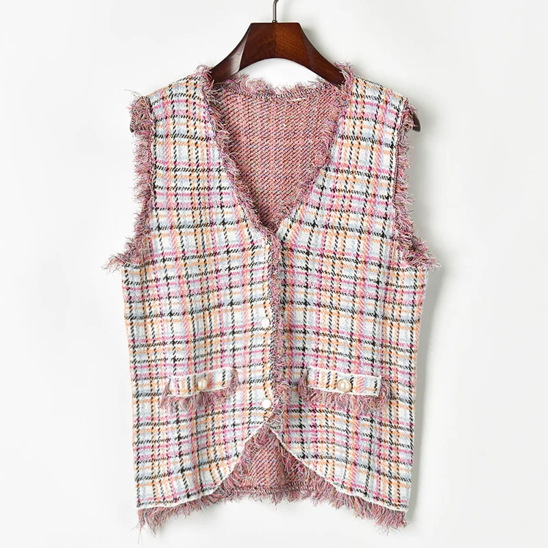 New Women's Knitted Vests Plaid Tassel Sleeveless Coats 2019 Autumn Designer Lady's Outerwear Jackets High Quality Elegant Vest 
New Women's Knitted Vests Plaid Tassel Sleeveless Coats 2019 Autumn Designer Lady's Outerwear Jackets High Quality Elegant Vest