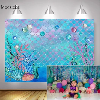 Little Mermaid Birthday Cake Smash Backdrop Photography Rainbow Fish Scales Kids One Birthday Background Under the Sea Seaweed 
Little Mermaid Birthday Cake Smash Backdrop Photography Rainbow Fish Scales Kids One Birthday Background Under the Sea Seaweed