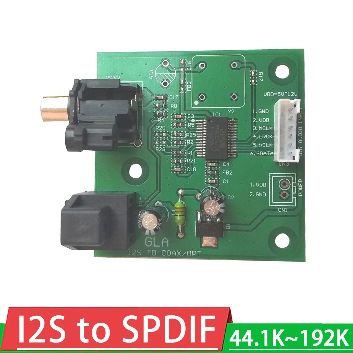 

I2S to SPDIF coaxial Fiber output board / IIS input coaxial output support sampling 44.1K~192K I2S to COAX OPT dc 5v-12v