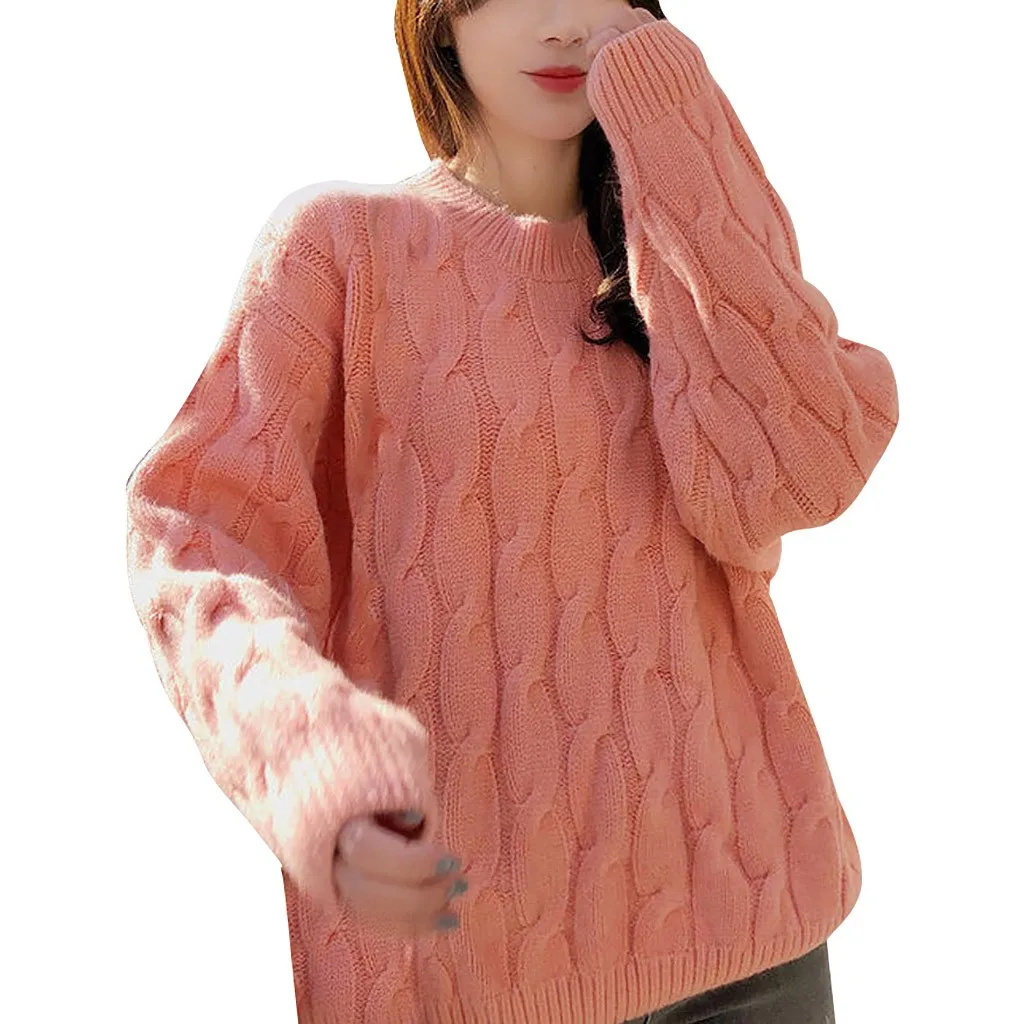 Jaycosin Fashion Women Casual Simple Long Sleeve Knitting Sweater Stylish Solid Color Comfortable Warm Lazy Wind Sweater