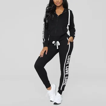 Fashion Stripe Love Print Women Tracksuit Zipper Hooded Sweatshirt Suit Set Drawstring Long Pants Two Piece Set
Fashion Stripe Love Print Women Tracksuit Zipper Hooded Sweatshirt Suit Set Drawstring Long Pants Two Piece Set