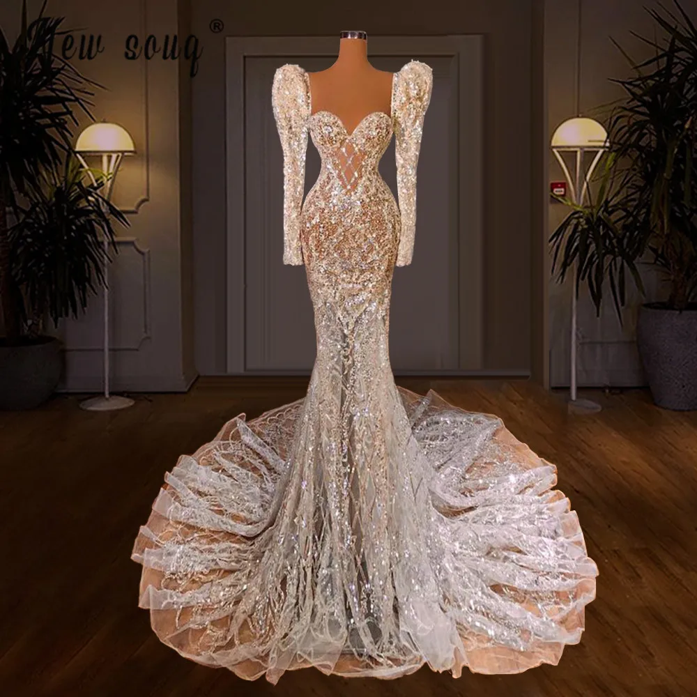 

Ivory Mermaid Beaded Wedding Dress Sweetheart Neck Illusion Court Train Princess Vestido De Novia Bridal Gown Formal Prom Gowns