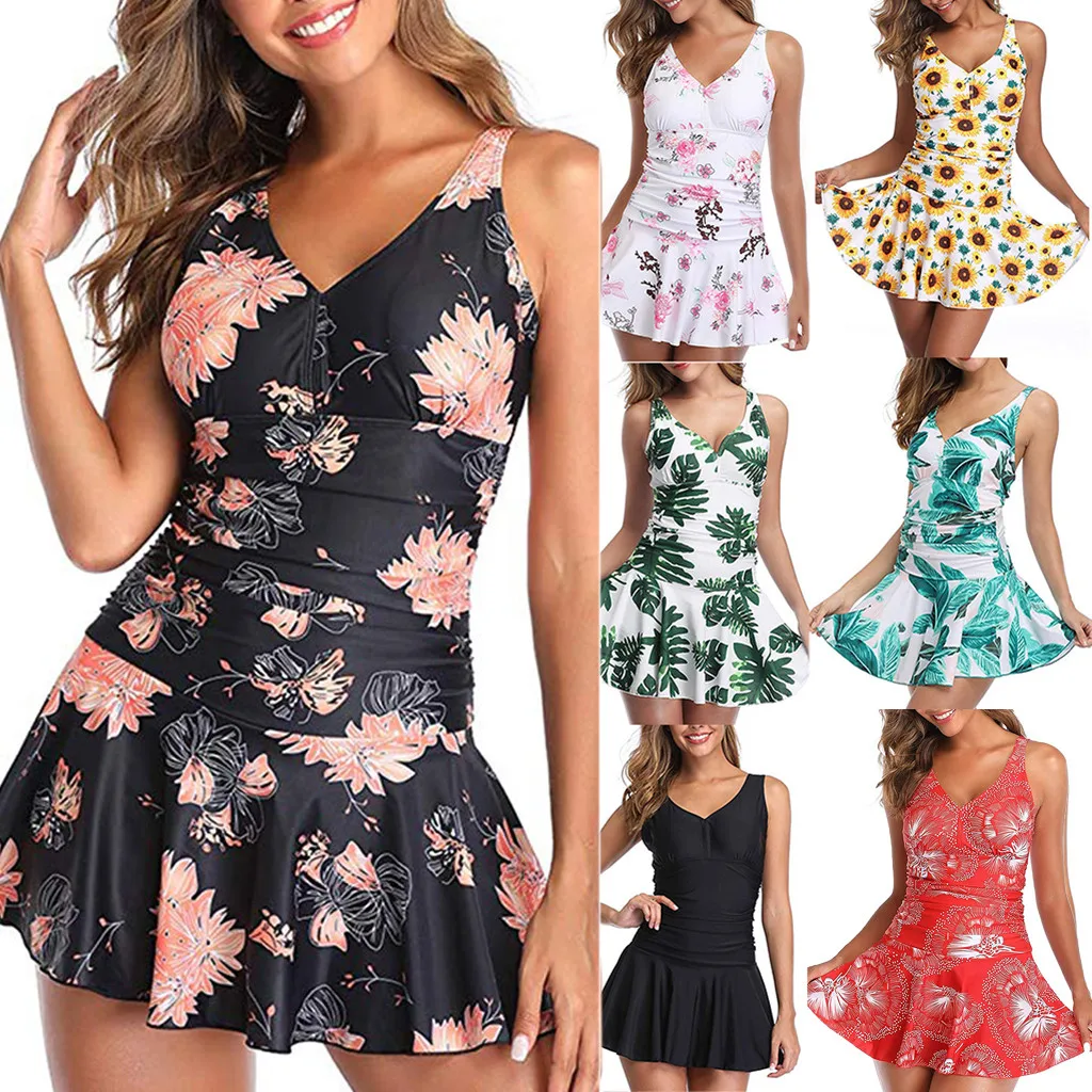 Women Swimdress Swimsuit V-neck Spaghetti Strap Padded With Shorts Floral Print Bohe Swimdress Beach Dress Women Swimwear 2020 
Women Swimdress Swimsuit V-neck Spaghetti Strap Padded With Shorts Floral Print Bohe Swimdress Beach Dress Women Swimwear 2020
