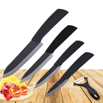 

Ceramic Knife Set Zirconia Black Blade 3" Paring 4" Slicing 5" Vegetable 6" Chef Knife + Peeler Kitchen Knives Cooking Tools