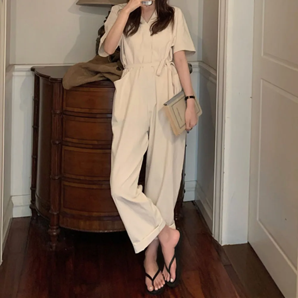 Women Jumpsuit Soild Color Simple Cutting Fashion Casual Loose V-neck Jumpsuits Japan Style Women's Straight Trousers Female
Women Jumpsuit Soild Color Simple Cutting Fashion Casual Loose V-neck Jumpsuits Japan Style Women's Straight Trousers Female