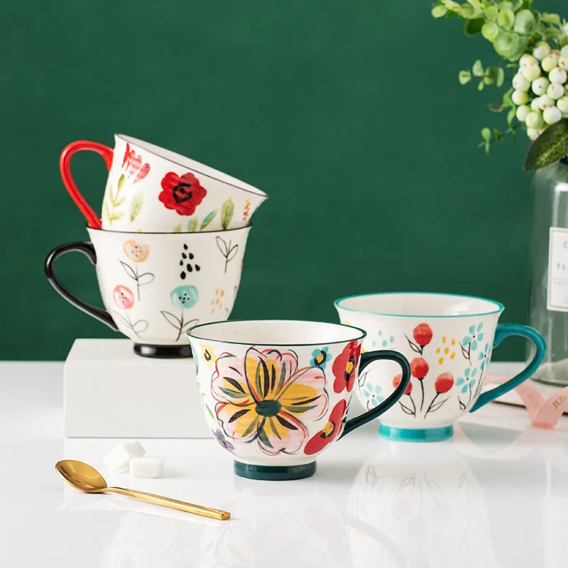 

Ceramic Tea Mugs Breakfast Milk Coffee Cup Drinkware Cup Kitchen Utensils Wedding Gifts Bone China Material 450ML Pastoral Style
