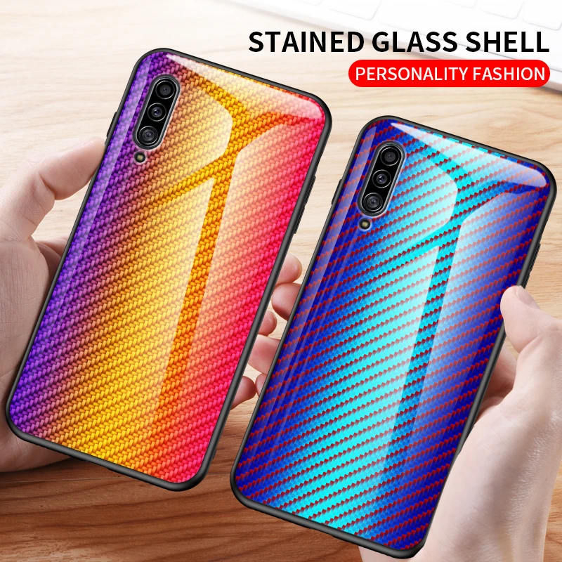 Чехол для Samsung Galaxy A10 A20 A30 A40 A50 A70 стеклянный градиентный чехол из углеродного
