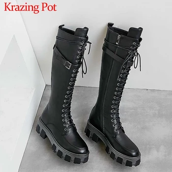 Krazing Pot new black colors cow leather thick bottom lace up zipper buckle straps winter women round toe thigh high boots L17
Krazing Pot new black colors cow leather thick bottom lace up zipper buckle straps winter women round toe thigh high boots L17