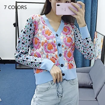 Contrast Color Jacquard Knit Cardigan Women Short Sweater Coat 2020 New Multi Color Patchwork V-neck Single Breasted Cardigan
Contrast Color Jacquard Knit Cardigan Women Short Sweater Coat 2020 New Multi Color Patchwork V-neck Single Breasted Cardigan