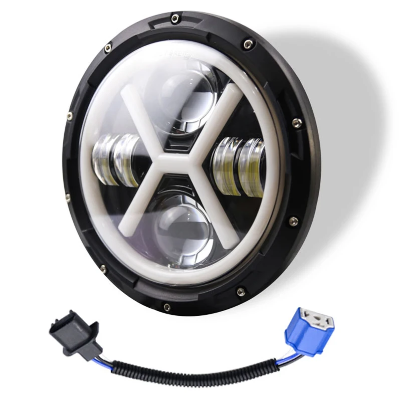500W 7 Inch Round Angel Eye LED Headlight 30000LM with Hi/Lo Beam DRL Amber Halo Ring for JEEP Wrangler JK TJ LJ | Автомобили и