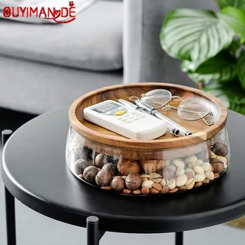 Creative Glass Nuts And Dry Fruits Storage Box Container Double Layer Candy Storage Box With Wooden Lid For Home Kitchen Supply 
Creative Glass Nuts And Dry Fruits Storage Box Container Double Layer Candy Storage Box With Wooden Lid For Home Kitchen Supply
